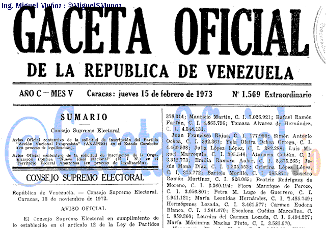 Gaceta Oficial 1569 del 15 Febrero 1973