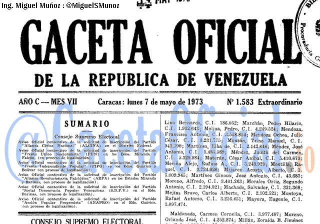 Gaceta Oficial 1583 del 7 Mayo 1973