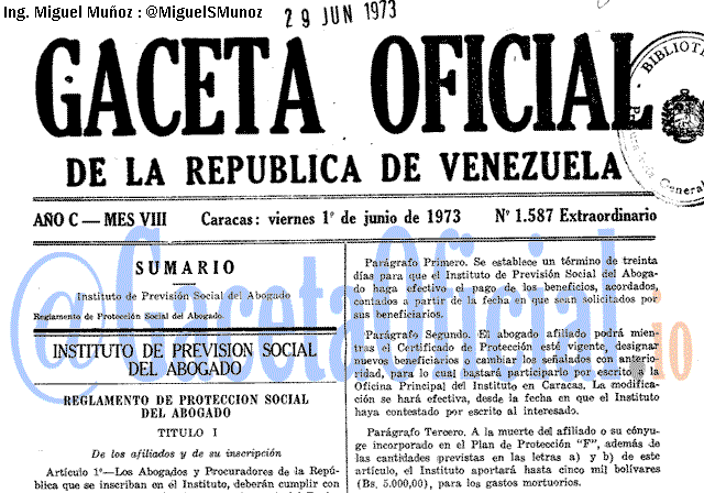 Gaceta Oficial 1587 del 1 Junio 1973