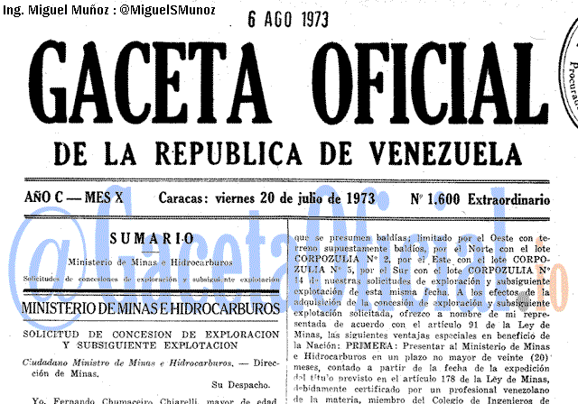 Gaceta Oficial 1600 del 20 Julio 1973