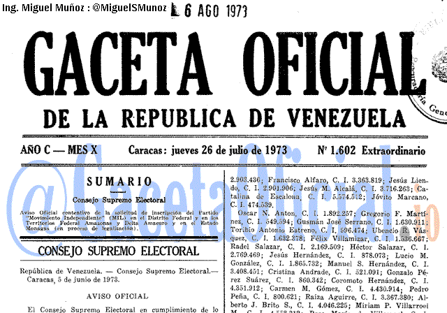 Gaceta Oficial 1602 del 26 Julio 1973