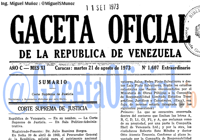 Gaceta Oficial 1607 del 21 Agosto 1973