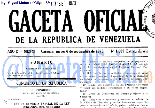 Gaceta Oficial 1609 del 6 Septiembre 1973