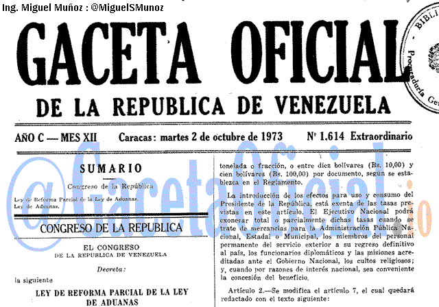 Gaceta Oficial 1614 del 2 Octubre 1973