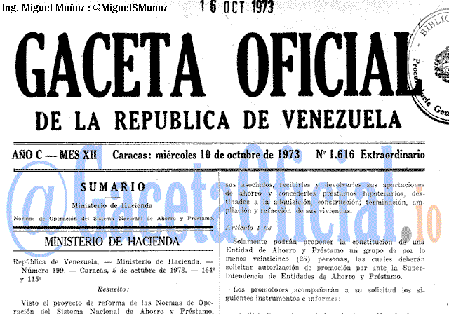 Gaceta Oficial 1616 del 10 Octubre 1973