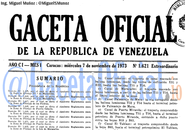 Gaceta Oficial 1621 del 7 Noviembre 1973