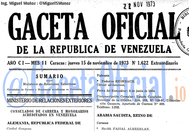 Gaceta Oficial 1622 del 15 Noviembre 1973