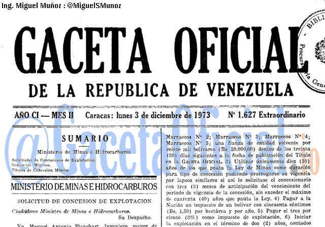 Gaceta Oficial 1627 del 3 Diciembre 1973