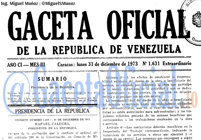 Gaceta Oficial 1631 del 31 Diciembre 1973
