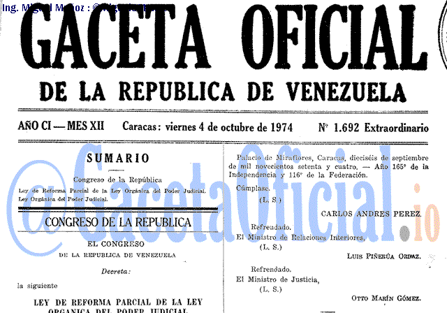 Gaceta Oficial 1692 del 4 Octubre 1974