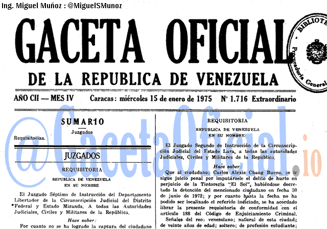 Gaceta Oficial 1716 del 15 Enero 1975