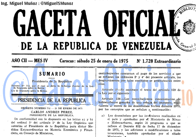 Gaceta Oficial 1720 del 25 Enero 1975