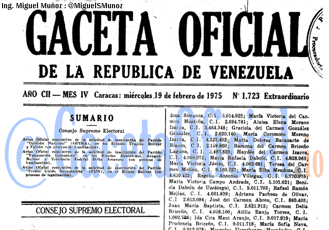 Gaceta Oficial 1723 del 19 Febrero 1975