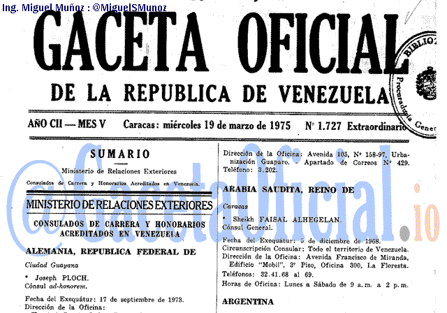Gaceta Oficial 1727 del 19 Marzo 1975