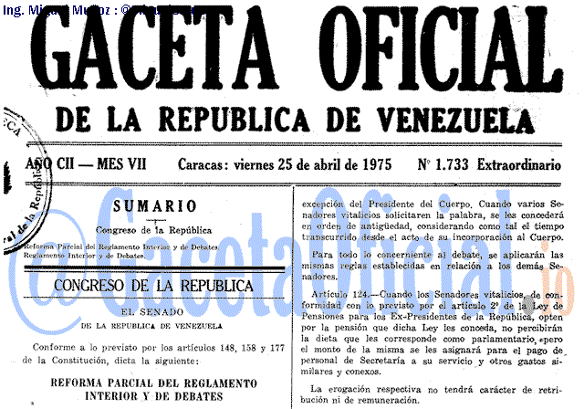 Gaceta Oficial 1733 del 25 Abril 1975