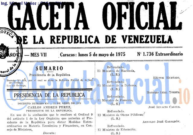 Gaceta Oficial 1736 del 5 Mayo 1975