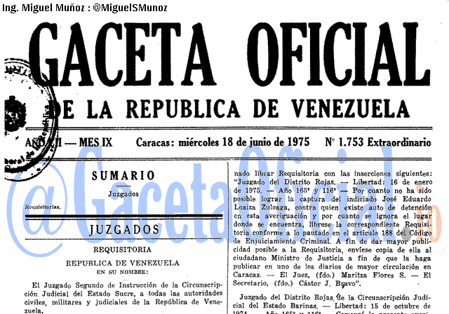 Gaceta Oficial 1753 del 18 Junio 1975
