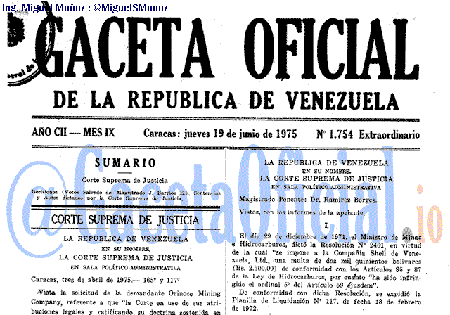 Gaceta Oficial 1754 del 19 Junio 1975