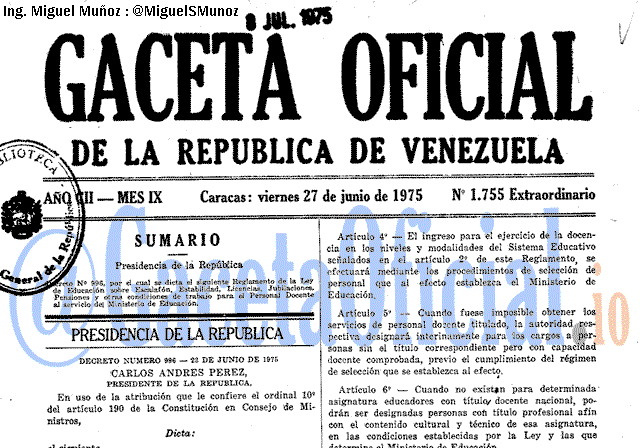 Gaceta Oficial 1755 del 27 Junio 1975