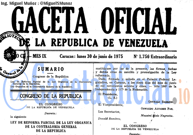 Gaceta Oficial 1756 del 30 Junio 1975