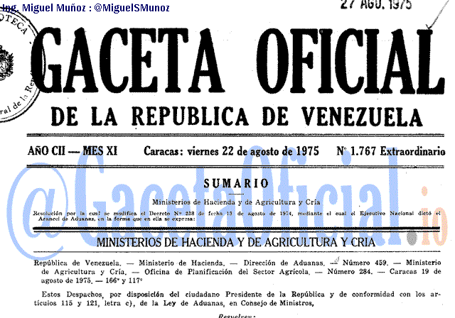 Gaceta Oficial 1767 del 22 Agosto 1975