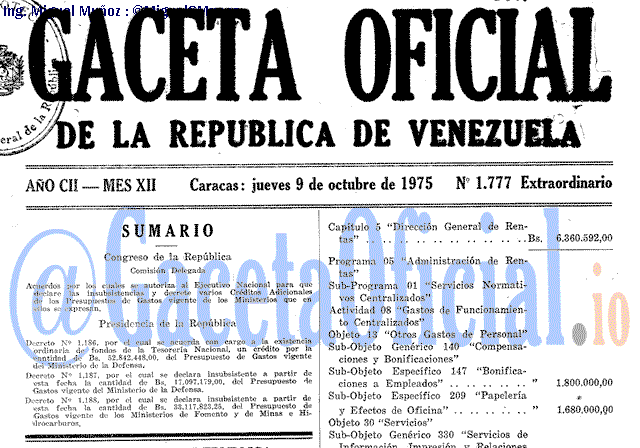 Gaceta Oficial 1777 del 9 Octubre 1975
