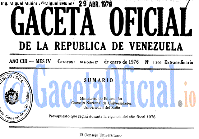 Gaceta Oficial 1799 del 21 Enero 1976