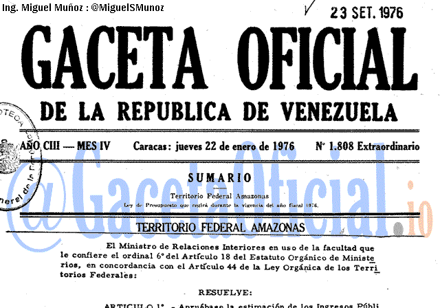 Gaceta Oficial 1808 del 22 Enero 1976