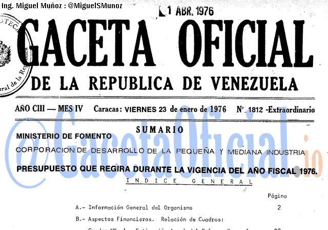 Gaceta Oficial 1812 del 23 Enero 1976