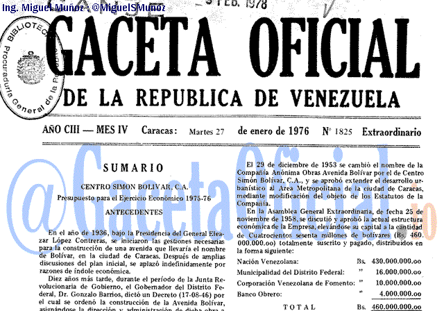 Gaceta Oficial 1825 del 27 Enero 1976