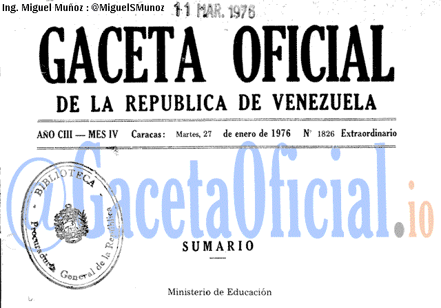 Gaceta Oficial 1826 del 27 Enero 1976