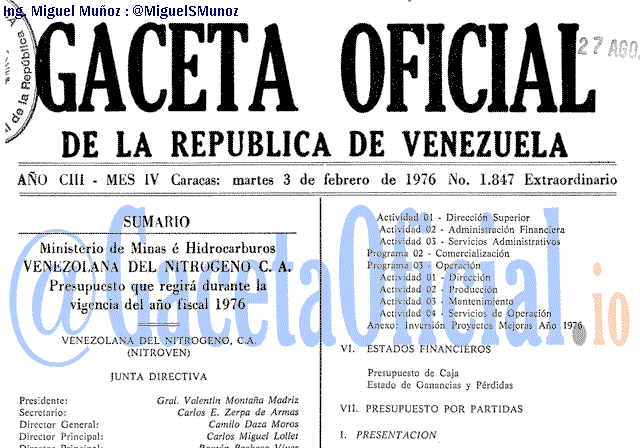 Gaceta Oficial 1847 del 3 Febrero 1976