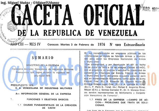 Gaceta Oficial 1849 del 3 Febrero 1976