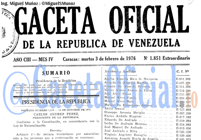 Gaceta Oficial 1851 del 3 Febrero 1976