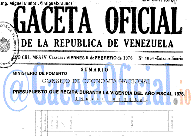 Gaceta Oficial 1854 del 6 Febrero 1976
