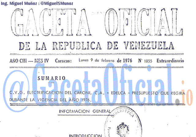 Gaceta Oficial 1855 del 9 Febrero 1976