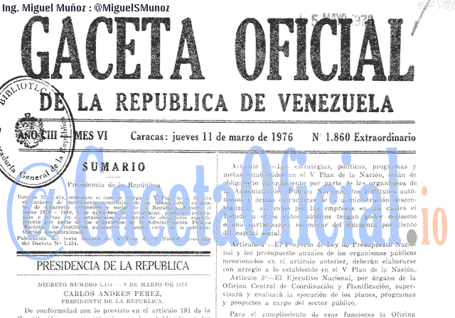 Gaceta Oficial 1860 del 11 Marzo 1976