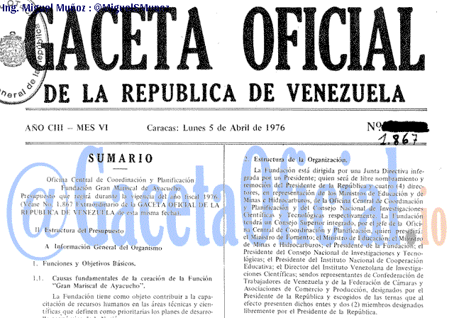 Gaceta Oficial 1867 del 5 Abril 1976