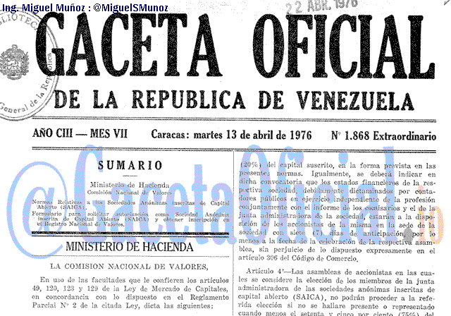Gaceta Oficial 1868 del 13 Abril 1976
