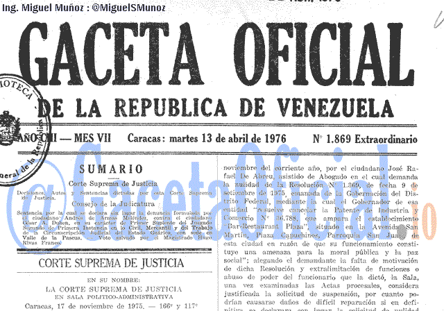 Gaceta Oficial 1869 del 13 Abril 1976