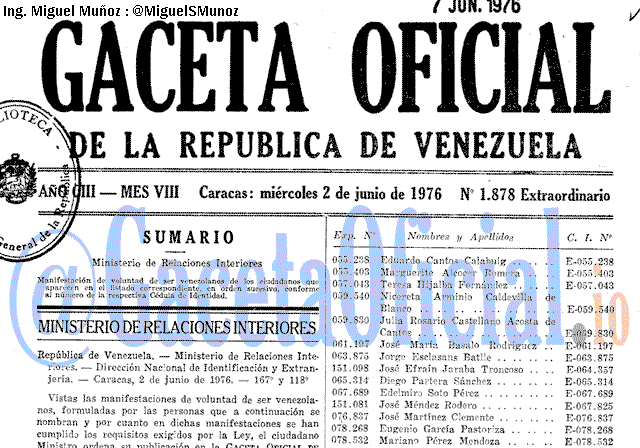 Gaceta Oficial 1878 del 2 Junio 1976