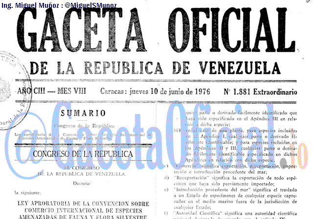 Gaceta Oficial 1881 del 10 Junio 1976