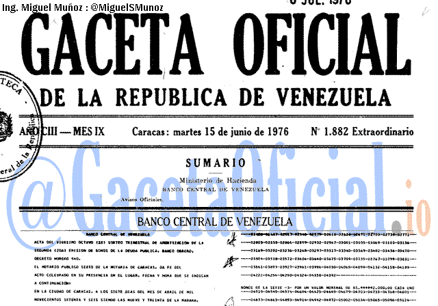 Gaceta Oficial 1882 del 15 Junio 1976