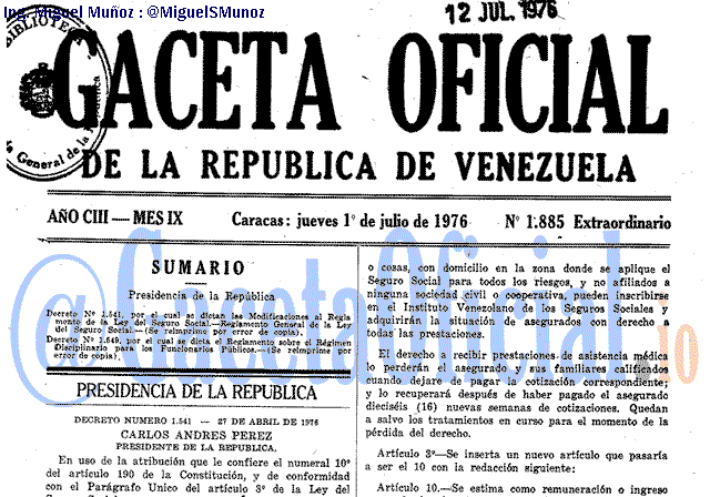 Gaceta Oficial 1885 del 1 Julio 1976