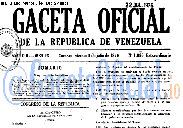 Gaceta Oficial 1886 del 9 Julio 1976