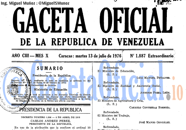 Gaceta Oficial 1887 del 13 Julio 1976