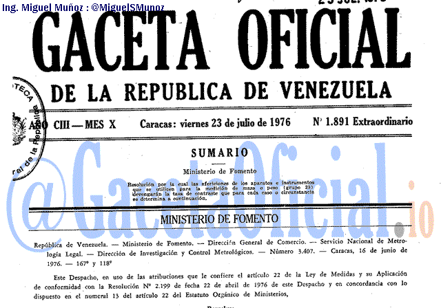 Gaceta Oficial 1891 del 23 Julio 1976