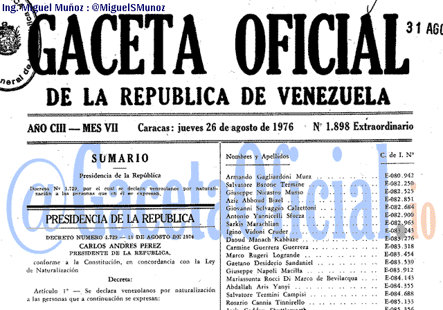 Gaceta Oficial 1898 del 26 Agosto 1976