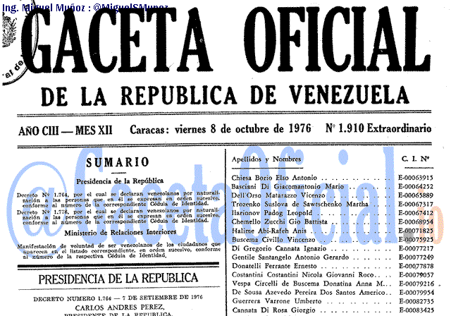 Gaceta Oficial 1910 del 8 Octubre 1976