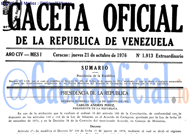 Gaceta Oficial 1913 del 21 Octubre 1976